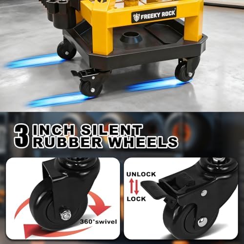 Rolling Shop Stool with Wheels, Heavy Duty Garage Work Mechanic Stool with Backrest, Adjustable Height 360°Swivel Rolling Chair with Tool Tray Storage, 330 LBS Capacity, Yellow - Image 6