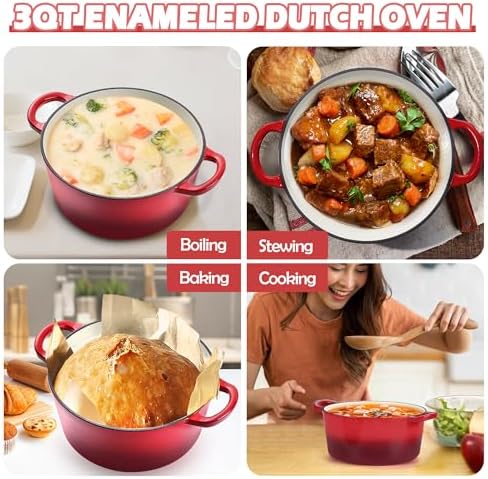 TeamFar 3qt Dutch Oven, Small Enameled Cast Iron Dutch Oven Pot with Lid - Image 7