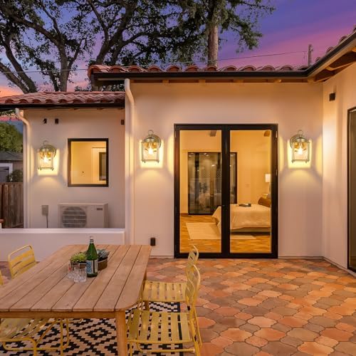 MATAMEYE Outdoor Wall Lantern, Exterior Waterproof Wall Sconce Light Fixtures, Gold Front Door Lighting with Clear Beveled Glass Shade, 2 Pack - Image 6