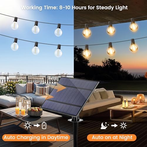 OHLUX 35FT Solar String Lights Outdoor, Waterproof Solar Patio Lights with Remote, 17 Shatterproof LED Filament G40 Globe Bulbs, 2200K Soft White, Dimmable Outside Hanging Light for Backyard Deck - Image 2