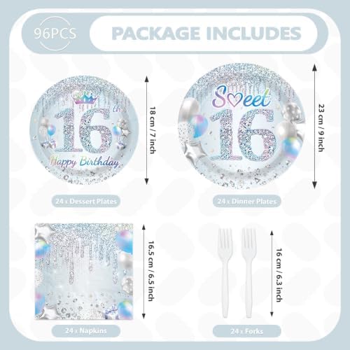 96Pcs Sweet Sixteen Birthday Party Decorations for 16th Birthday Serves 24 - Image 5