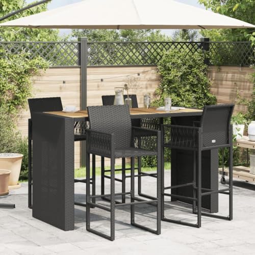Garden Bar Table Black, Acacia Wood Top, Powder-Coated Steel Frame, 72.8" Outdoor Dining Table for Patio, Balcony, Backyard Furniture Garden Furniture - Image 3