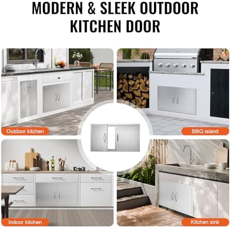 VEVOR Double BBQ Access Door, 34W x 19H Inch Stainless Steel Flush Mount Vertical Wall Door with Handles for BBQ Island, Grilling Station, Outside Cabinet - Image 6