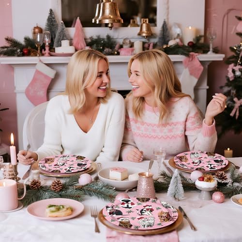 WRAPAHOLIC 25Pcs Christmas Paper Plates - 9 Inch Pink Mistletoe and Cat Disposable Plates Decorative Dinner Plates for Christmas Party Tableware Supplies Table Decor - Image 7