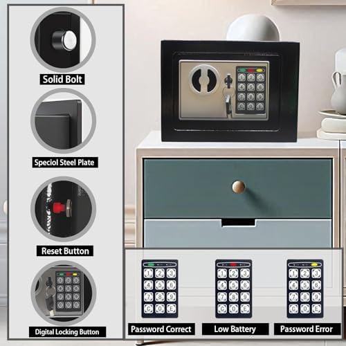 Yuanshikj Small Steel Security Safe Box with Keypad,Key;0.23 CuFt, Black - Image 2