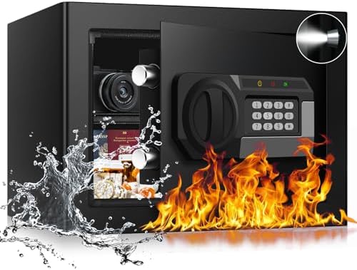 1.2 Cubic Feet Small Fire Safe Box for Home, Fireproof Lock Box, Security Money Safe with Digital Keypad, Spare Keys and Removable Shelf, Personal Home Safes for Money, Jewelry, ID Documents by SAFE