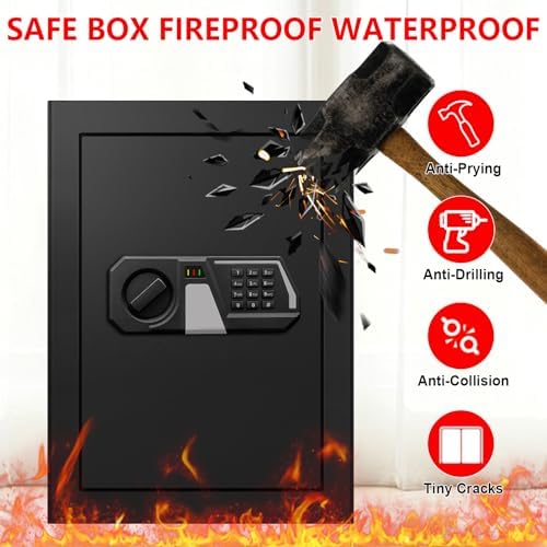 3.4 Cub Large Safes for Home Use, Digital Home Safe Box Fireproof Waterproof with Programmable Keypad, Spare Keys and Removable Shelf, Anti-Theft Fire Proof Safe for Document Money Valuables - Image 3