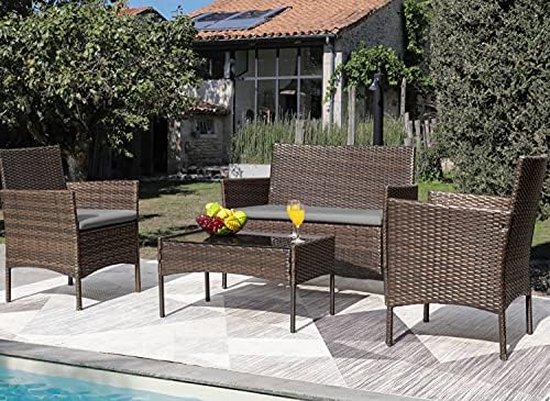 Greesum Patio Furniture 4 Pieces Conversation Sets,Brown and Gray - Image 2