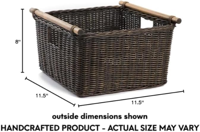 The Basket Lady Deep Pole Handle Wicker Storage Basket, S, Walnut Brown - Image 6