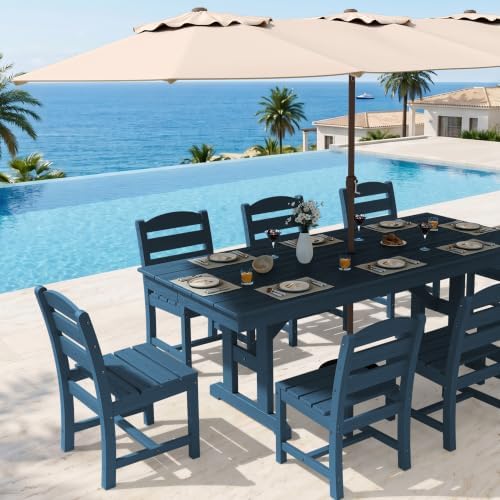 KINGYES Outdoor Armless Dining Chairs Set of 8,HDPE Patio Chairs,Blue - Image 5