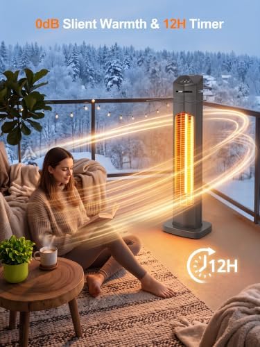 MEPTY Outdoor Heaters for Patio, 1500W Electric Infrared Heater with Remote, IP65 Waterproof, 12H Timer, Tip-Over&Overheat Protection, Quiet Operation, Tower Space Heater for Garage, Indoor,Room, Grey - Image 4