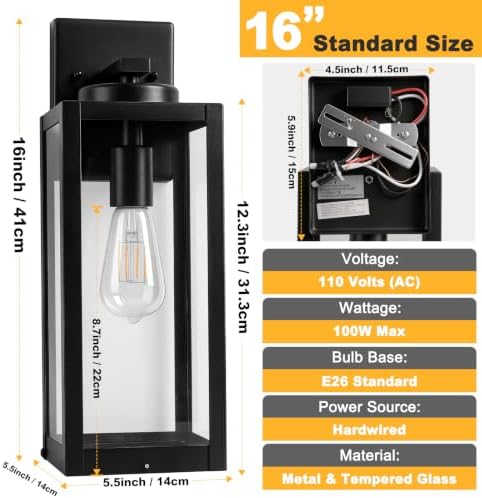 16" Fully Enclosed Outdoor Wall Light, Modern Exterior Lighting Fixtures - Image 4