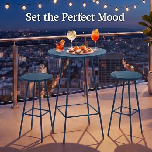 Best Choice Products 3-Piece Patio Dining Set, Bar Height, Outdoor Bistro Set, Outdoor Round Bar Table w/ 2 Bar Stools, Steel - Peacock Blue - Image 4