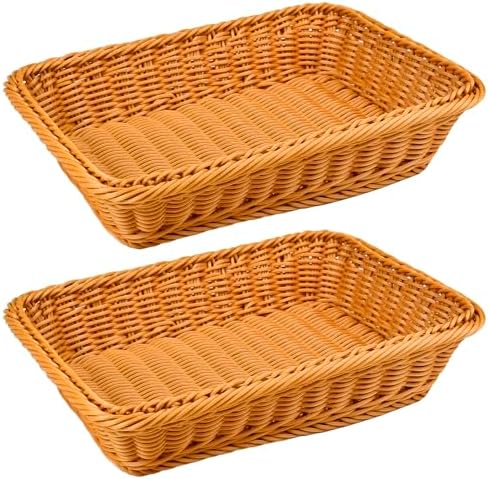 2 Pack Wicker Bread Baskets, 14 Inch Rectangular Serving Trays by Fulhdedi
