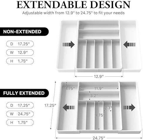Simple Houseware Expandable Kitchen Drawer Flatware Organizer, White - Image 2