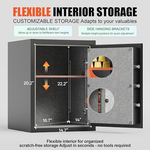 KEAR Fireproof Safe for Home, 4.5 Cub Large Heavy Duty Safe with Solid Metal Handle& Removable Shelf, Biometric Waterproof Safe box, Steel Security Safe for Documents, Cash & Valuables(Black) - Image 6