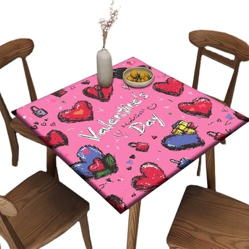Fitted Tablecloth for Card Table, Love is in The Air Pattern Printed on Stain Resistant Cover for Outdoor Table, Use for Kitchen Balcony Cafe Dining, Fit for 60" x 60" Square Tables by JRBSZMI2