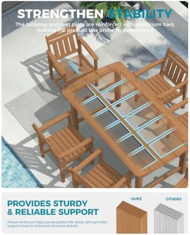 Ciokea HDPE Outdoor Patio Dining Chairs, All-Weather Furniture, Teak - Image 4