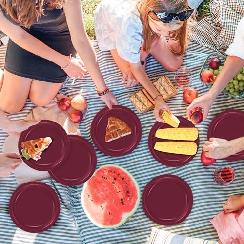 50 Pack Burgundy Plates 7 Inches Round Heavy-duty Maroon Dessert Plates - Image 5