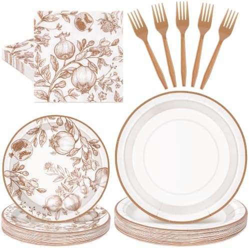 100 Pcs Disposable Pomegranate Tableware Set for 25 Guests by COSINIA