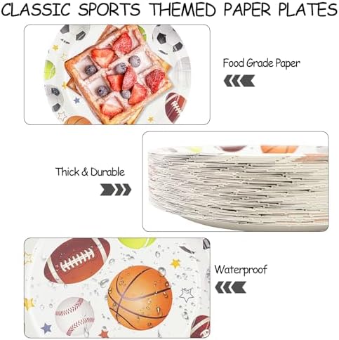 50PCS Sports Birthday Party Paper Plates, 7'' Sports Themed Party Decoration Disposable Dessert Plate Tableware Dinnerware for Picnic Camping Birthday's Parties Favor Supplies - Image 4