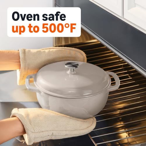 Amazon Basics Enameled Cast Iron Dutch Oven Pot With Lid, 4.3-Quart, Round, Dual Handles, Heavy-Duty, Oven Safe for Stews, Roasting & Baking, Linen Gray - Image 3