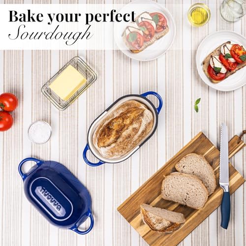 Dutch Oven For Sourdough Bread Baking – Enamelled Cast Iron Bread Loaf Pot – Oven Safe Non Stick Bread Pot – Rectangular, Dark Blue, 24cm x 16cm – by Nuovva - Image 6
