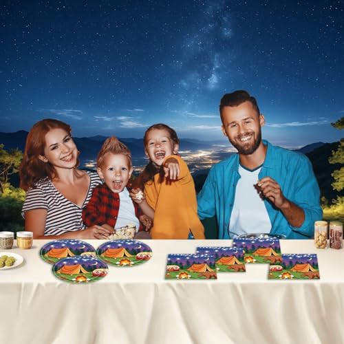 Egami 40pcs Camper Party Supplies,include 20 Dessert plate and 20 Napkin,Camping Adventure Bears Sign Party Plate Napkin Set，Used for Camping Party Decoration (greener2) - Image 6