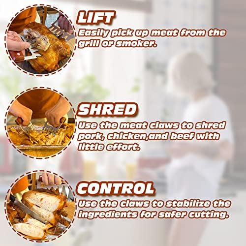 LOPE & NG Meat Handler Shredder Claws Set Of 2 - Wood Stainless Steel BBQ Pulled Pork Paws For Shredding Handing Carving Food - Image 2