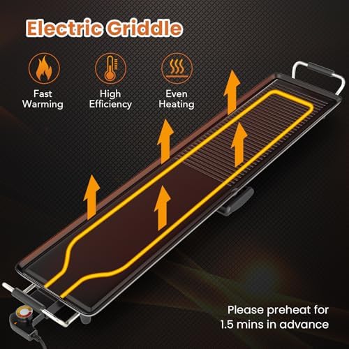 COSTWAY 39.5” Electric Griddle, Large Teppanyaki Grill, 2 Nonstick Surfaces - Image 5