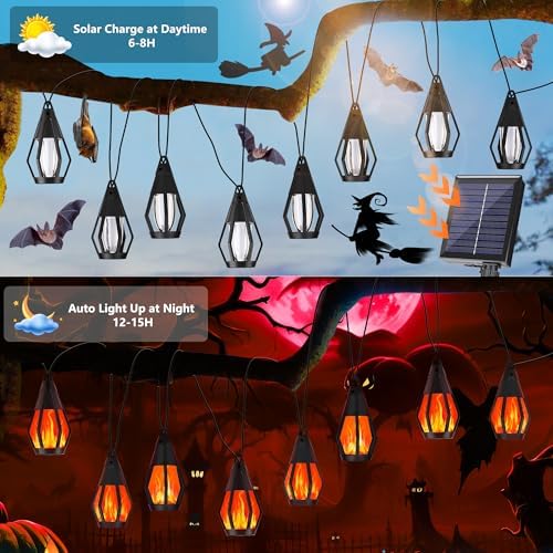Solar String Lights for Outside, 33Ft Solar Patio Light with 15 Flickering - Image 3