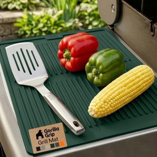 GORILLA GRIP Silicone Grill Mat, Heat Resistant Up to 550F, 13x11, Green by GorillaGrip