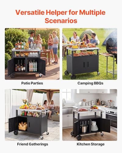 VEVOR Outdoor Grill Cart with Storage Cabinet, 36.4 Inch Grill Table, Waterproof Kitchen Island with Stainless Steel Top, Shelf, and Wheels, Movable Food Prep Station for Patio Bar Backyard BBQ - Image 7