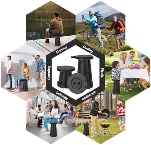 Qiguet Collapsible Stool, Folding Chair - Upgraded Portable Chair with Load Capacity 400lbs, Portable Stool for Camping Fishing Hiking - Folding Tool with Carrying Straps,Gifts for Fisherman (Black) - Image 6
