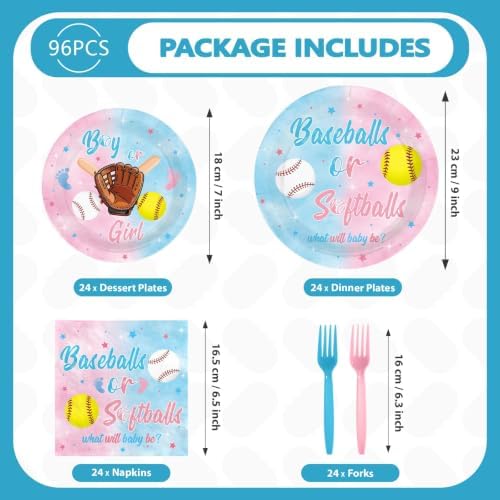 96 Pcs Baseball Gender Reveal Party Decorations for Baby, Serves 24 - Image 2