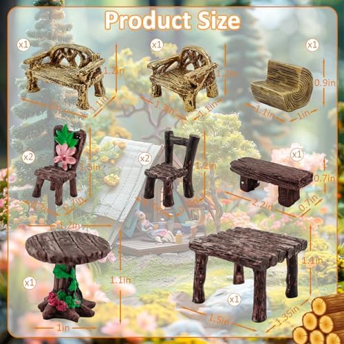 Morofme 10 Pcs Mini Garden Furniture Ornaments Miniature Table and Chairs Resin Bench Chair Kit Garden Furniture Accessories for Cake Topper Micro Landscape DIY Craft Succulent Flower Pot Decorations - Image 6
