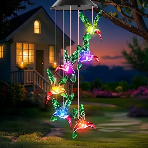 Winzwon Solar Wind Chimes, Christmas Gardening Hummingbird Gifts for Women by Winzwon