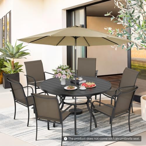 Incbruce 8 PCS Patio Dining Set with Brown Umbrella, Outdoor Dining Set of 6 Textilene Chairs and 53" Round Table with Umbrella Hole for Backyard, Garden, and Poolside (Brown) - Image 2