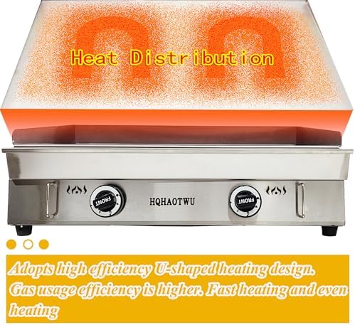LPG Gas Griddle - Camp Countertop Flat Cooking Griddle with Temperature Control - 2800Pa Top Grill Hot Plate Stove - 2 Burner Outdoor Kitchen - Stainless Steel Grill BBQ Plate - Image 3