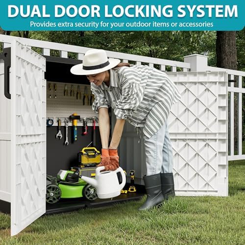 Horizontal Resin Storage Shed 36 Cu Ft with Lockable Doors, Portable Outdoor Storage Cabinet -Waterproof Outdoor Storage Box for Backyards, Easy to Assemble - Image 6