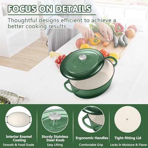 TeamFar Oval Dutch Oven, 5qt Enameled Cast Iron Dutch Oven Pot with Lid - Image 4