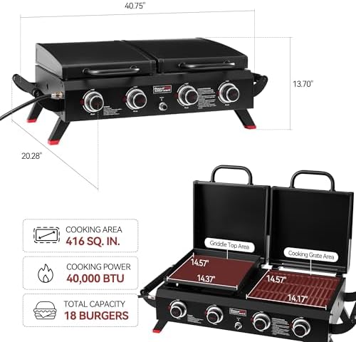 Royal Gourmet 4 Burner Propane Gas Grill and Griddle Combo with Hood - Image 3
