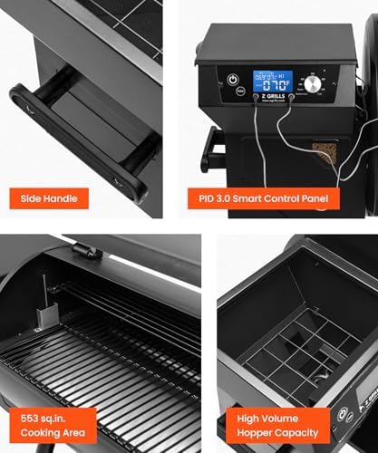 Z GRILLS ZPG-550B2 Wood Pellet Grill & Smoker with PID 3.0 Controller, 553 sq in Cooking Area, Meat Probe, Hopper Cleanout, 8 in 1 BBQ Grill Outdoor Auto Temperature Control, Black - Image 5