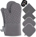 KEGOUU Oven Mitts and Pot Holders 6pcs Set, Kitchen Oven Glove High Heat Resistant 500 Degree Extra Long Oven Mitts and Potholder with Non-Slip Silicone Surface for Cooking (Grey) by KEGOUUOvenMitt