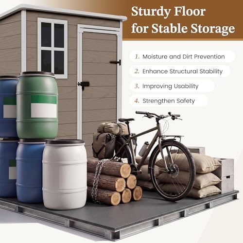 UDPATIO Outdoor Storage Shed 5x3 FT, Garden Resin Shed with Floor, Brown - Image 6