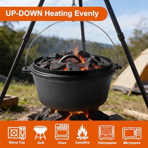 Pre-Seasoned 10QT Large Cast Iron Camping Dutch Oven Pot with Lid - Image 5