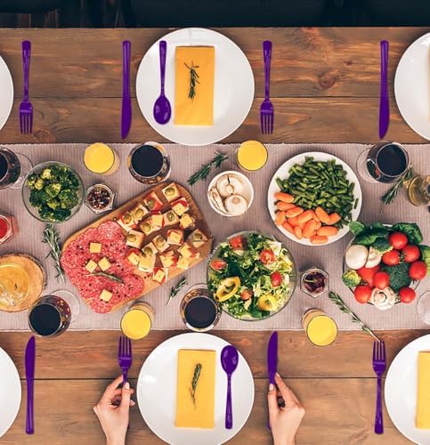 HEIPINIUYE 75 Pack Purple Plastic Cutlery Heavy Duty Purple Plastic Knives Forks and Spoons Disposable Silverware Set for 25 Guest Camping Birthday Baby Shower Party Cutlery Set - Image 5