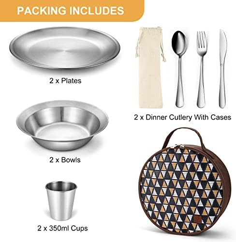 Odoland Stainless Steel Camping Mess Kit for Outdoor Family & Person - Image 3