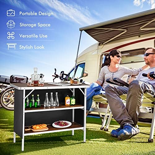 COSTWAY Folding Picnic Table, Portable Camping Table with Carry Bag - Image 3