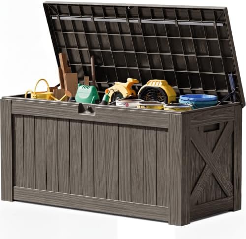 JUMMICO 120 Gallon Resin Deck Box, Large Outdoor Storage Box Waterproof by JUMMICO